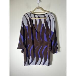 RaMona La Rue Brown Purple Silk V-Neck Tunic Mini Dress Sz XS